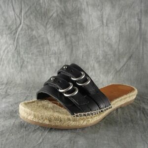 NEW rag & bone Jules Espadrille Black Slide Sandal Leather Jute 5 US 35 EU 60925